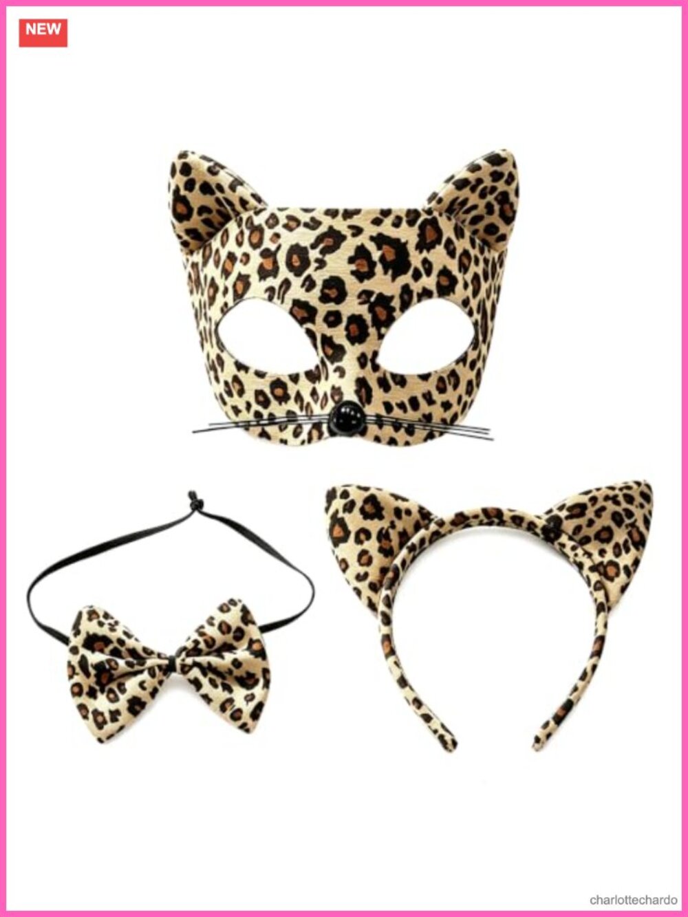Leopard Print Cat Mask Set Half Face Mask Cat Ear Headband Hair Clip Bow Cosplay